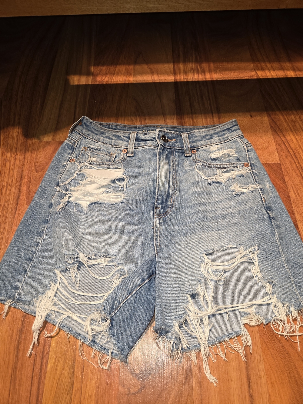American Eagle Outfitters Light Blue Distressed Denim Shorts